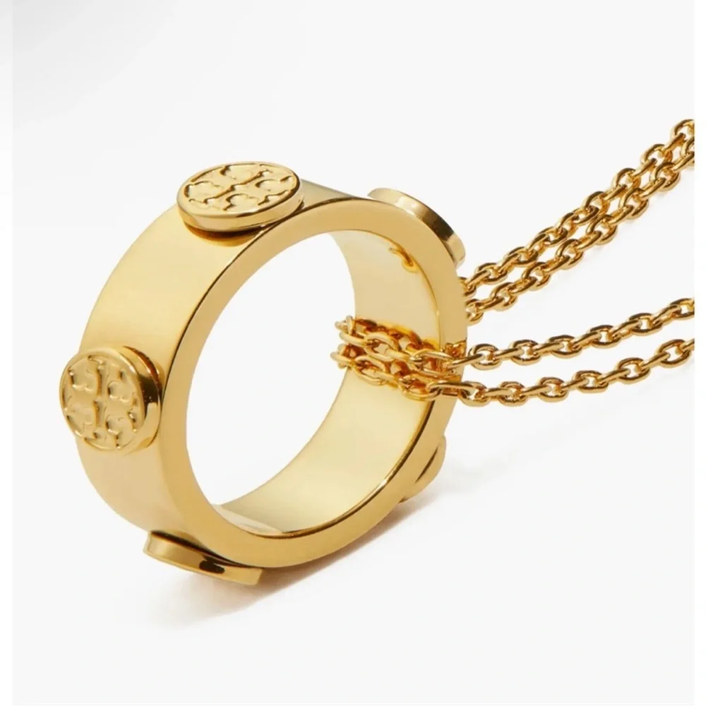 Tory Burch Icon ring pendant double chain in Tory gold NEW $129